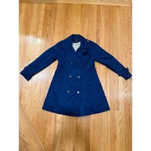 H&M Blue Trench Coat Women's Size 14 Double Breasted Classic‎ Rain Jacket